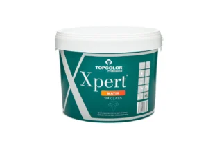 A green and white paint bucket with the brand name "TopColor Professional" and product name "Xpert Matix" displayed on the label. The label includes icons and text in a foreign language.